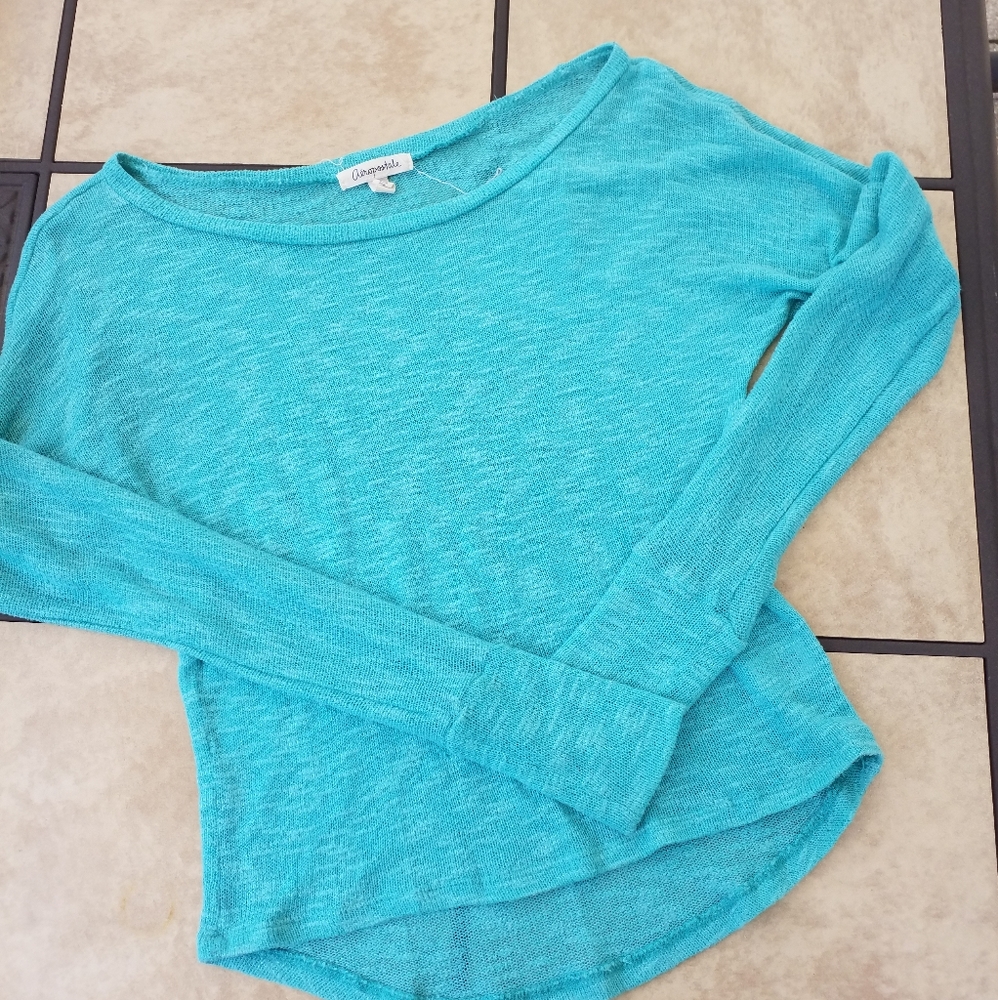 3/$25 AEROPOSTALE SWEATER Teal Light wt knit Small Boat off shoulder neckline